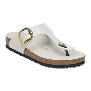 Gizeh Hammered Big Buckle Natural Leather Patent High Shine Antique White