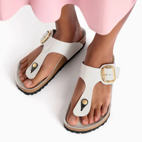 Gizeh Hammered Big Buckle Natural Leather Patent High Shine Antique White - Image 3