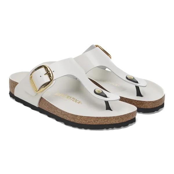 Gizeh Hammered Big Buckle Natural Leather Patent High Shine Antique White - Image 6