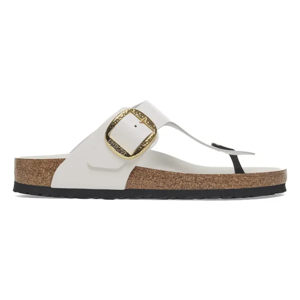 Gizeh Hammered Big Buckle Natural Leather Patent High Shine Antique White - Image 7